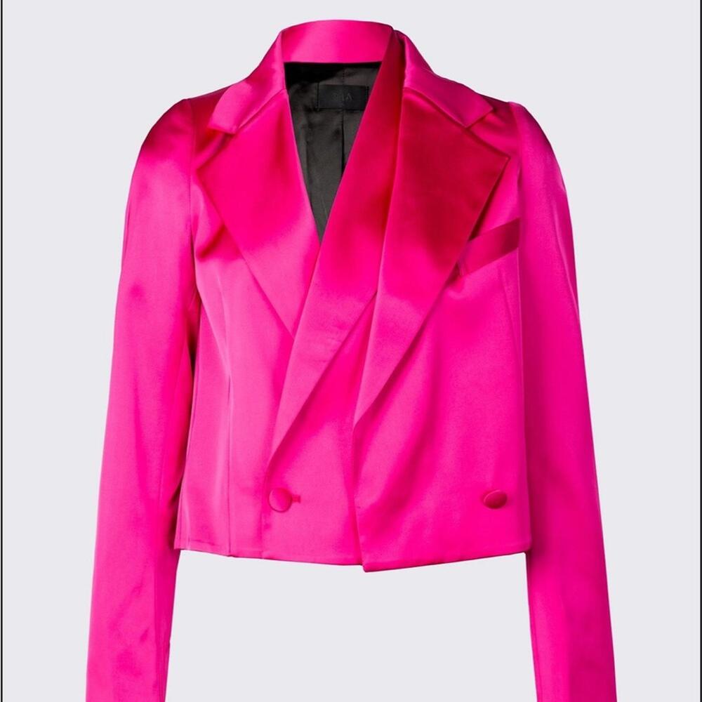 LIKE NEW💕RtA | SZ 2 | Relaxed Glam Fuchsia Oaklee Crop Blazer Top Jacket $595 - Picture 4 of 9